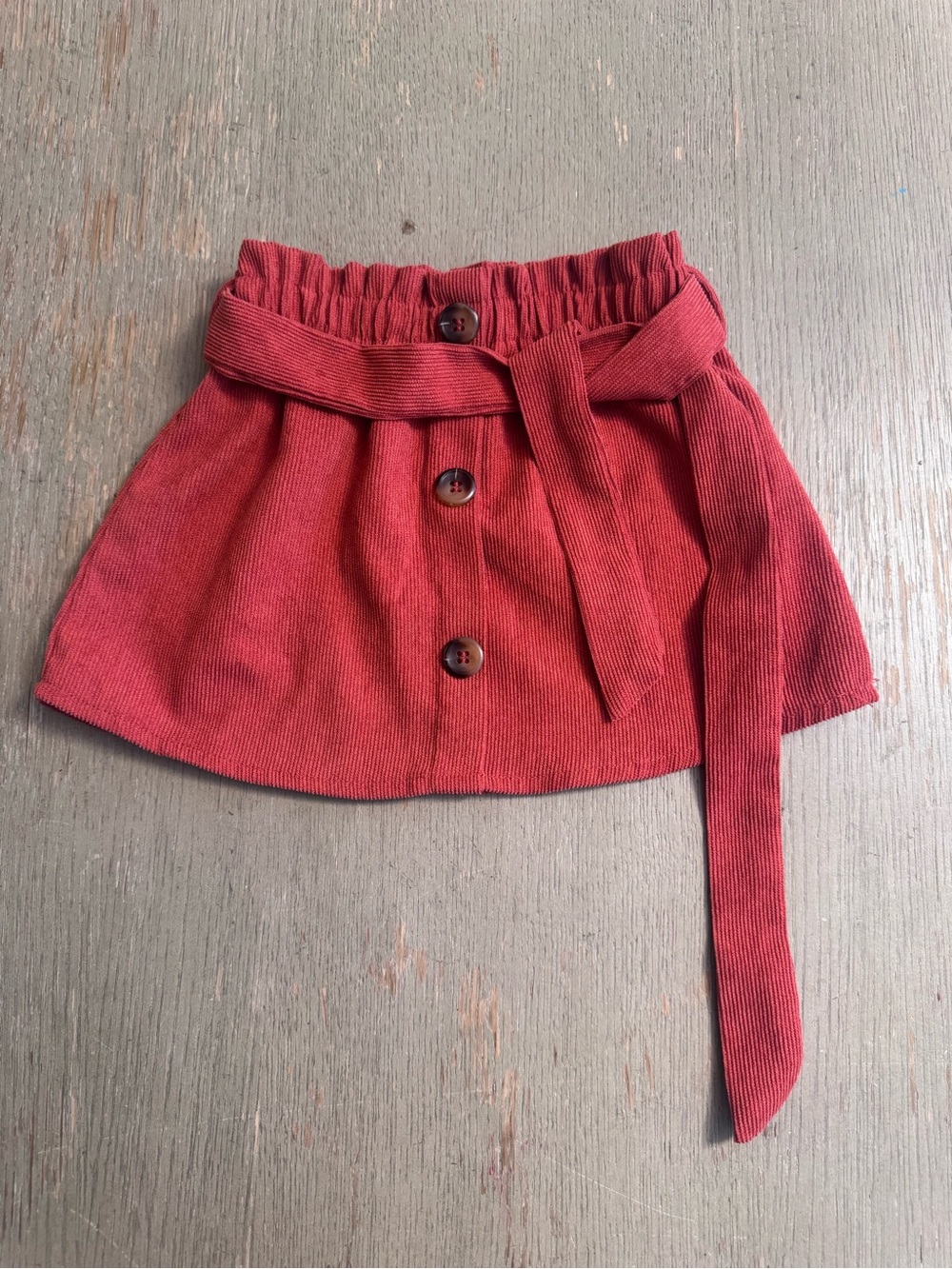 Baby girl burnt orange Corduroy faux Button-Front Skirt with Waist Tie